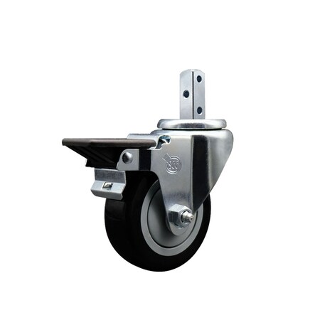 Service Caster 3.5'' Black Polyurethane Wheel Swivel 7/8'' Square Stem Caster with Brake SCC-SQ20S3514-PPUB-BLK-PLB-78